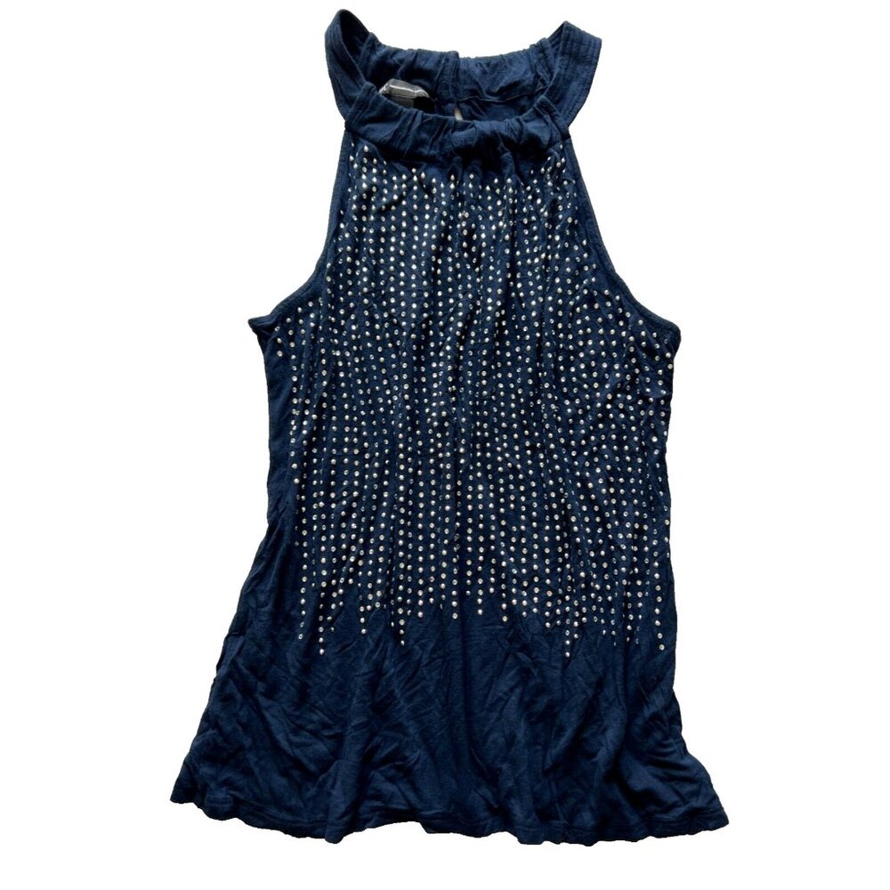 Navy Rhinestone Y2K Rayon Racerback Top Sleeveless Tank Top Women's Large I.N.C.